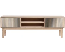 Broholm XL TV-bänk Lameller 160x55 cm Vitoljad Ek