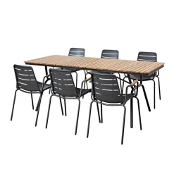 Parc Trädgårdsmöbelset Antracit/Teak 1 Bord + 6 Stolar