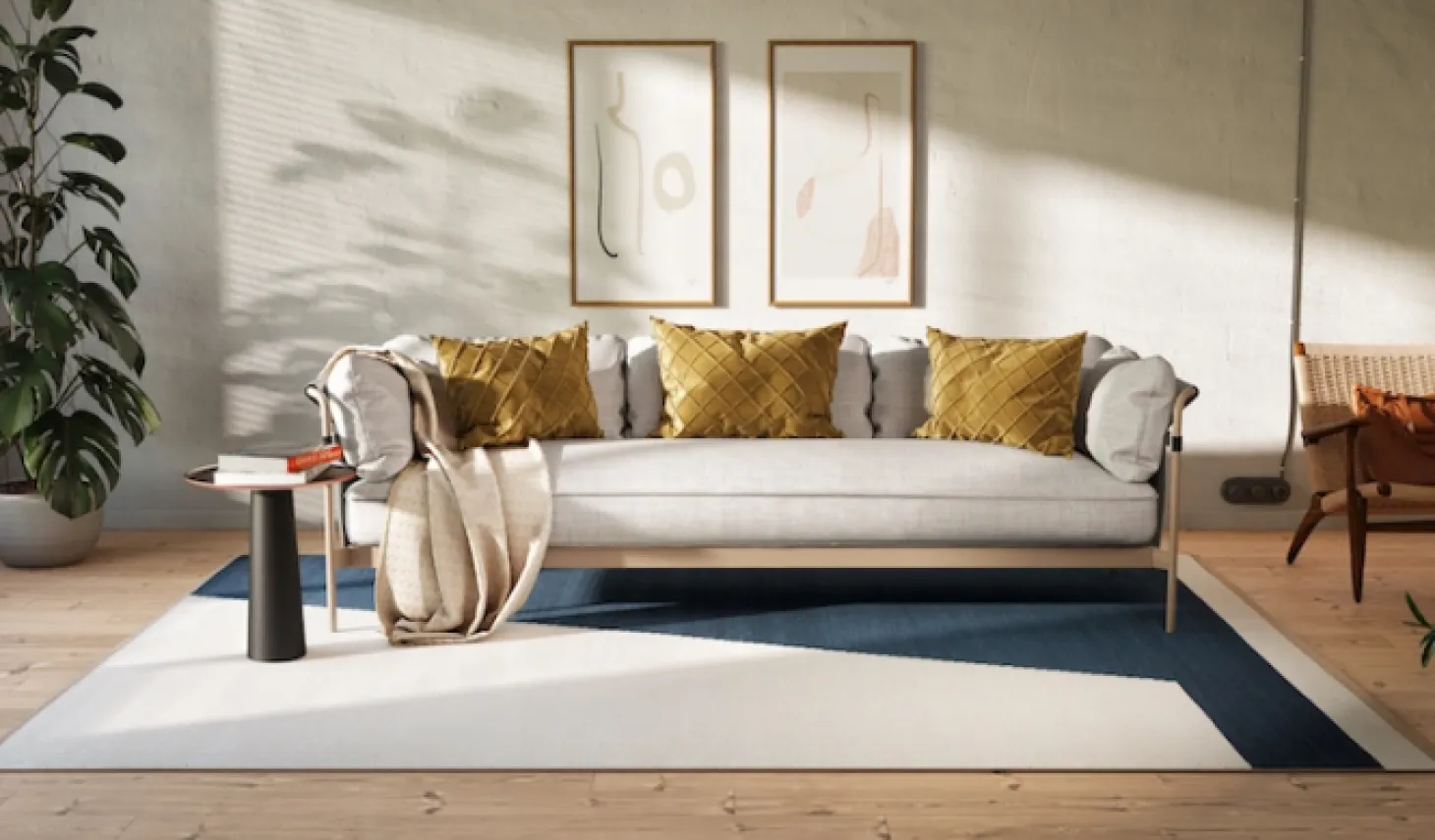Una Spårbar Ullmatta Blå/Beige/Off White