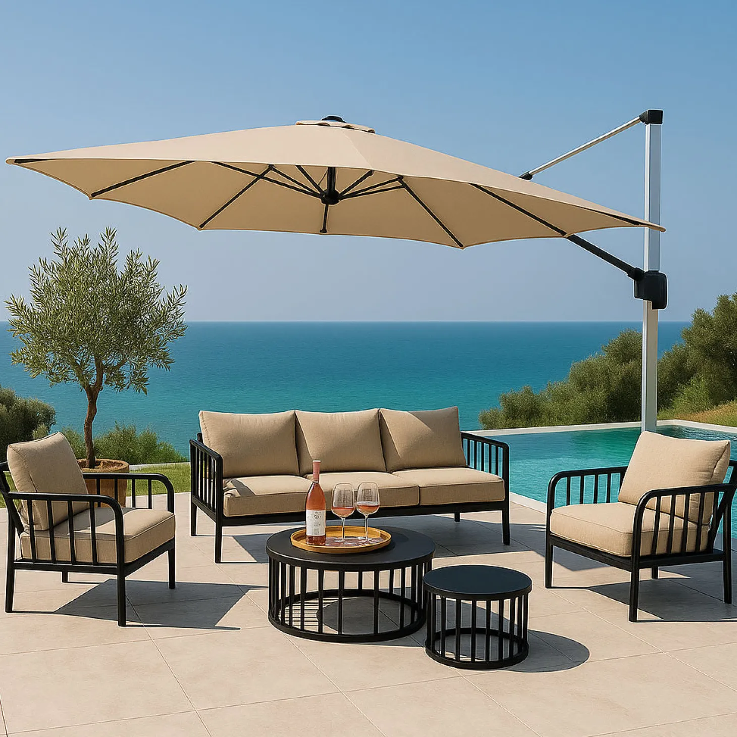 Vitoria Frihängande Parasoll 3x3m Beige