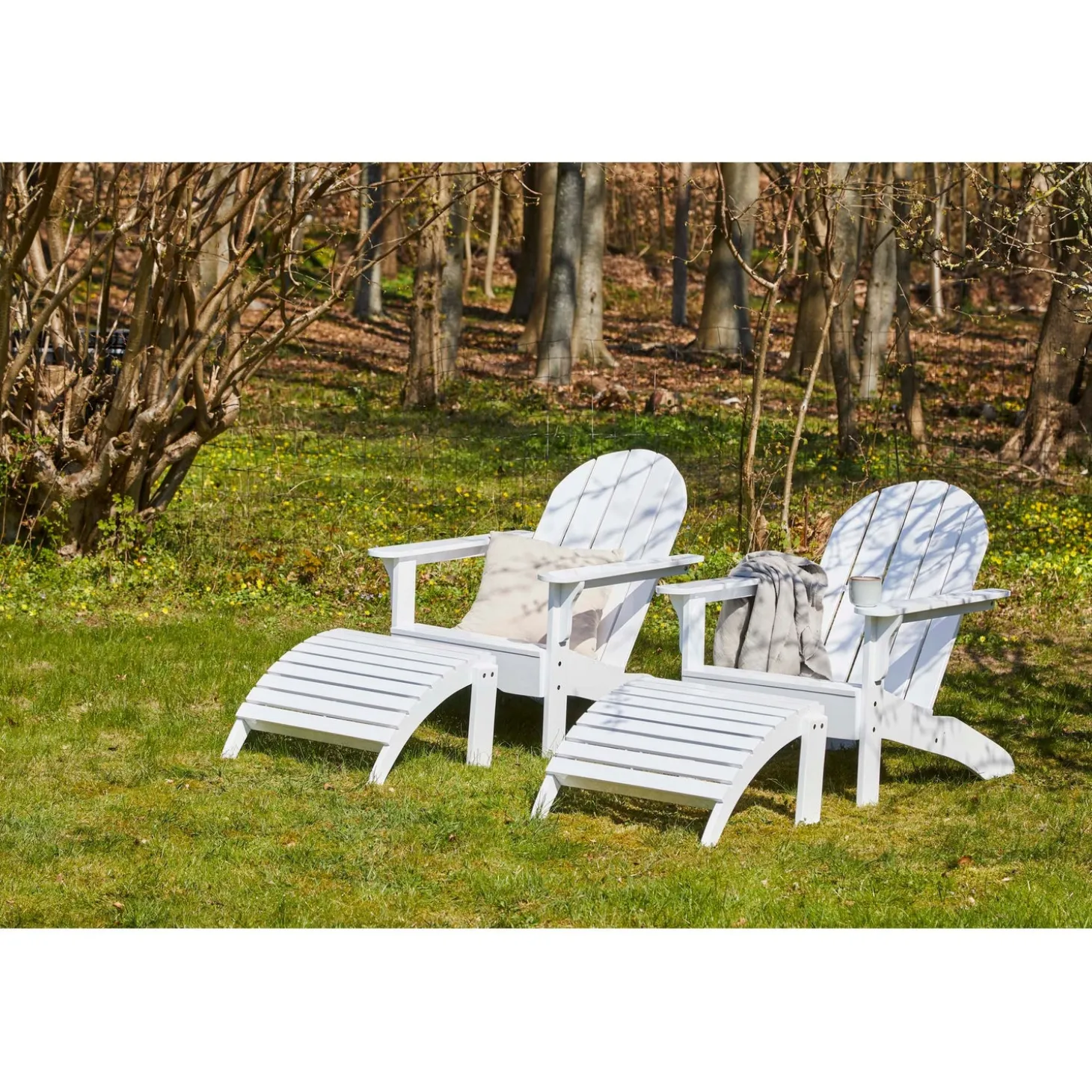 Adirondack Däckstol med Fotpall Vit