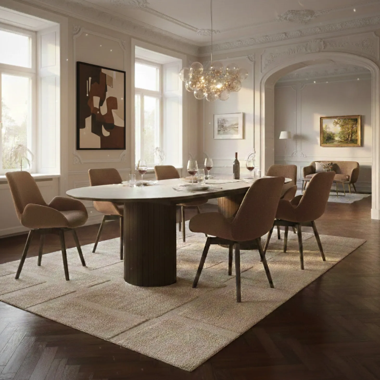 Aria Matbord 100x190-235 cm Keramisk Travertin