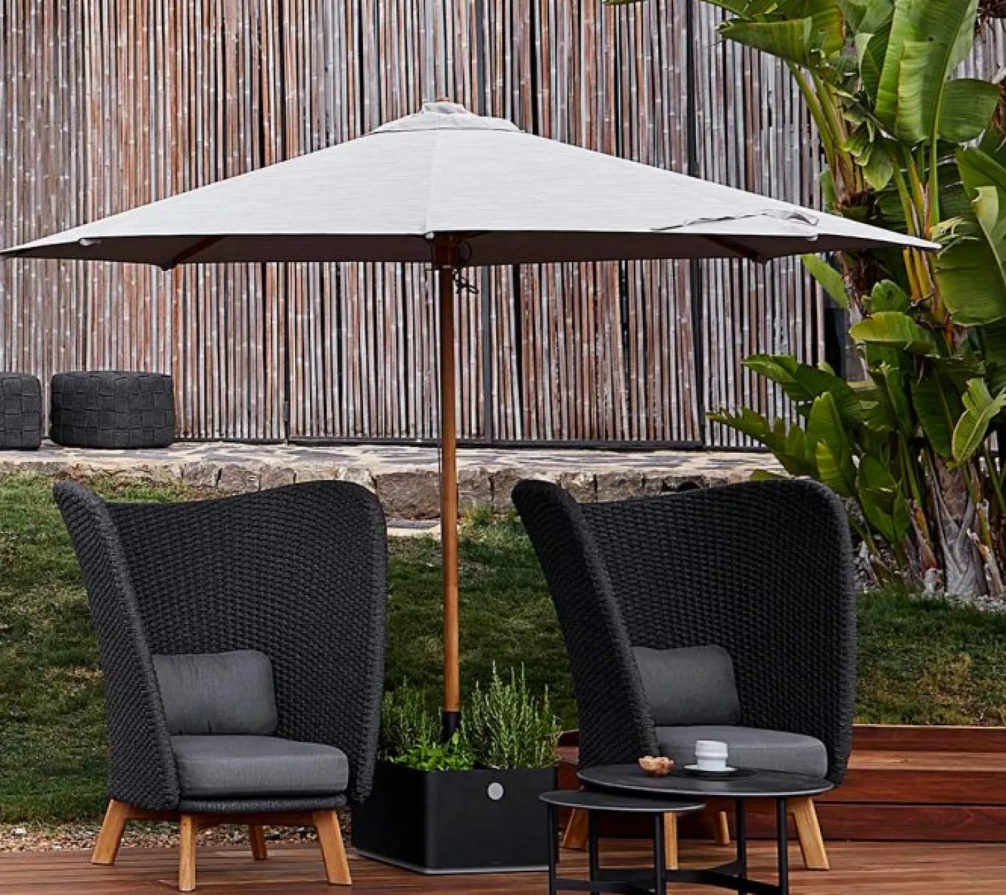 Classic Parasoll 2,4m Låg Teak/Light Grey