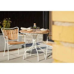 Ellen Cafébord Ø80cm i Teak och Aluminium Vit