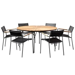 Ellen och Mood Air Trädgårdsmöbelset i Teak och Aluminium Antracit 150 cm + 6 stolar Antracit