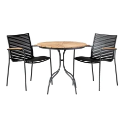 Ellen och Mood Classic Caféset i Teak och Aluminium Antracit 1 Bord + 2 Stolar