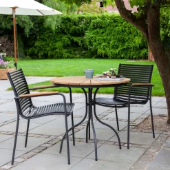 Ellen och Mood Classic Caféset i Teak och Aluminium Antracit 1 Bord + 2 Stolar