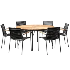 Ellen och Mood Classic Trädgårdsmöbelset i Teak och Aluminium Antracit 150 cm + 6 stolar