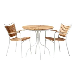 Ellen Trädgårdsmöbelset i Teak och Aluminium 80 cm + 2 stolar, Vit