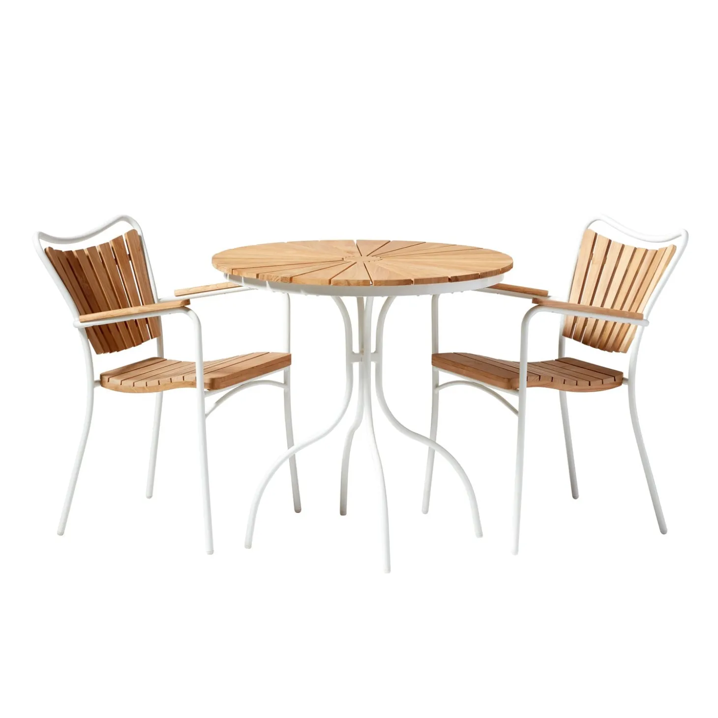 Ellen Trädgårdsmöbelset i Teak och Aluminium 80 cm + 2 stolar, Vit