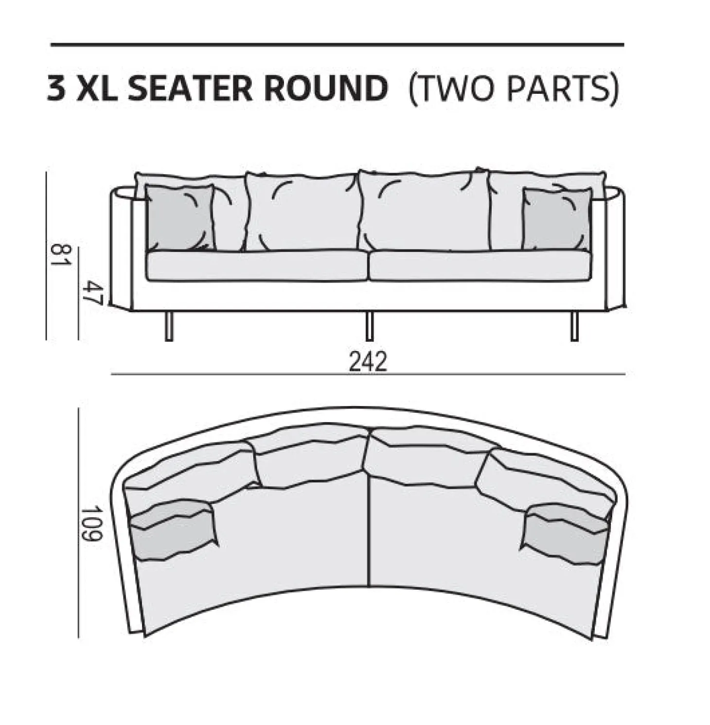 Julia 3-sits XL Svängd Soffa Big Cushions