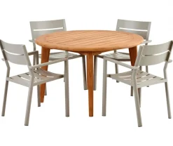 Lilja Matgrupp Rund 120 cm Teak ink Delia Karmstolar 4st