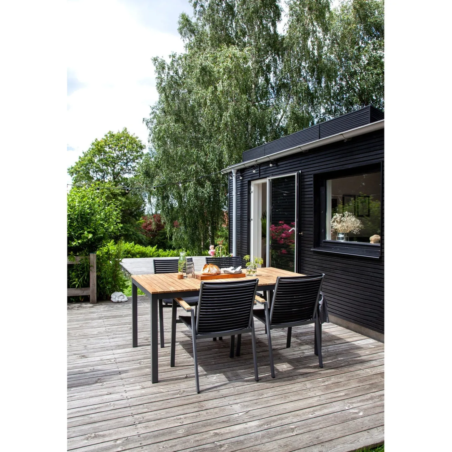 Mood Extreme Trädgårdsstol i Teak och Antracit Aluminium Smala lameller