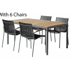 Mood/Mood Classic Trädgårdsmöbelset i Teak och Aluminium Antracit 208 cm + 6 stolar