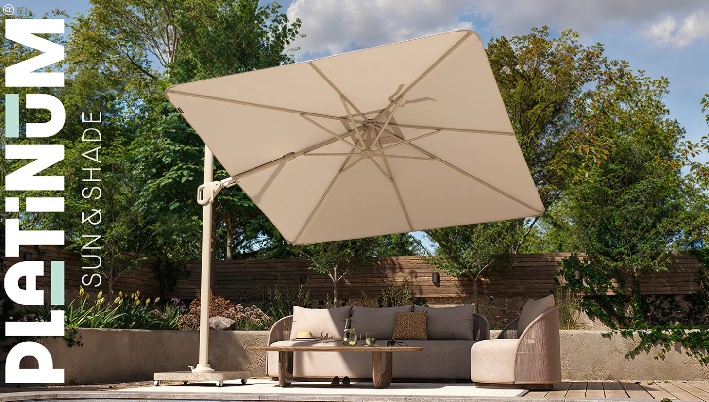Nexus T2 Frihängande Parasoll 300x300 Sandstone / Champagne