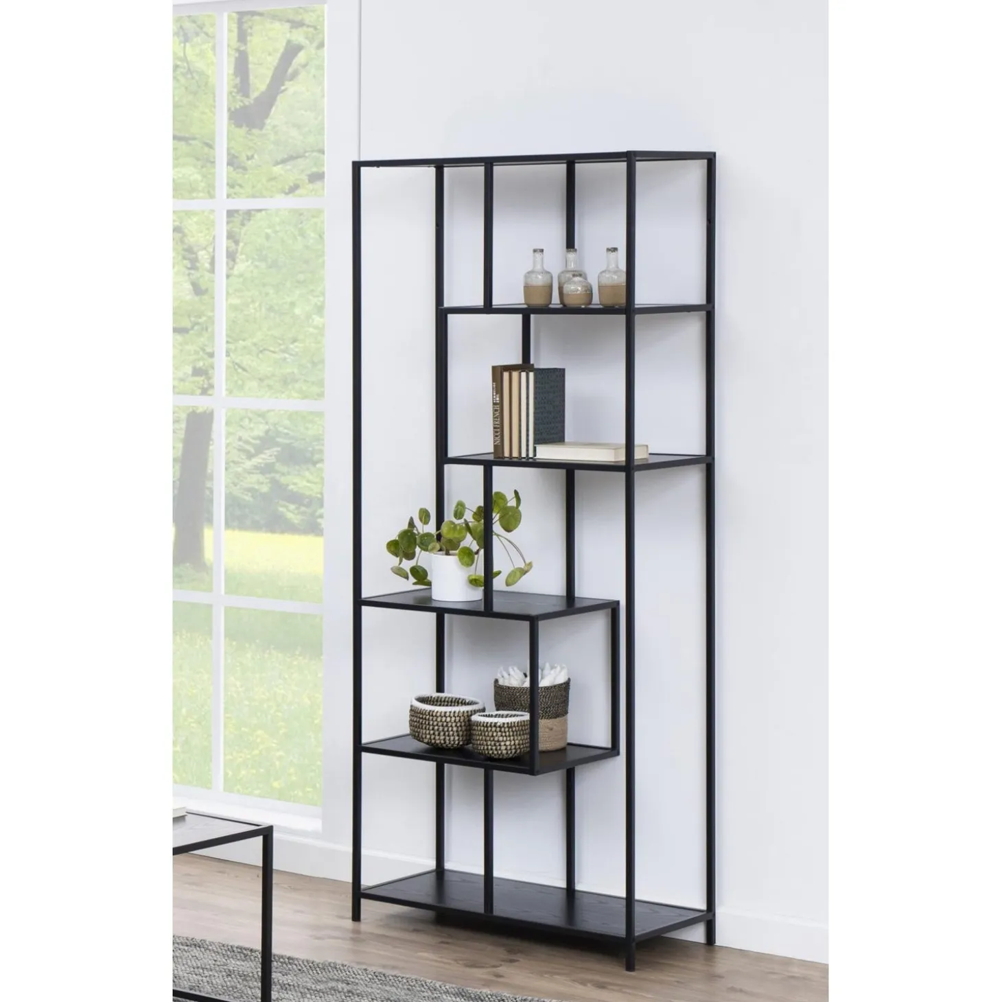 Notting Hill Bokhylla Asymmetrisk 185x77x35 cm Svart Ask