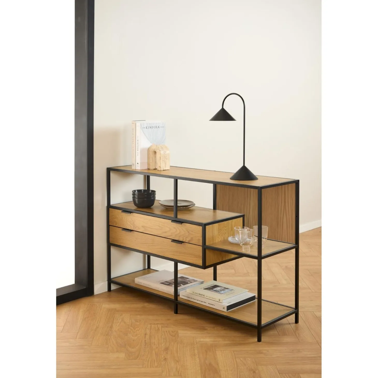 Notting Hill Bokhylla med 2 Lådor 78x114x35 cm Ek