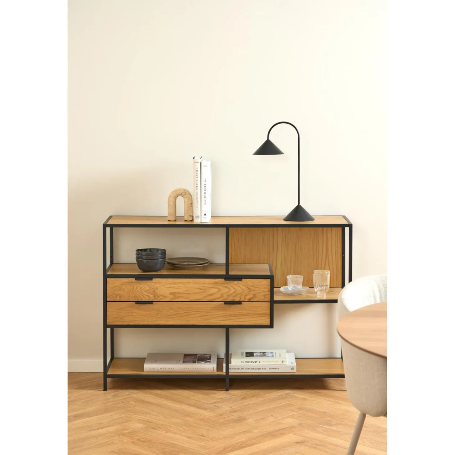 Notting Hill Bokhylla med 2 Lådor 78x114x35 cm Ek