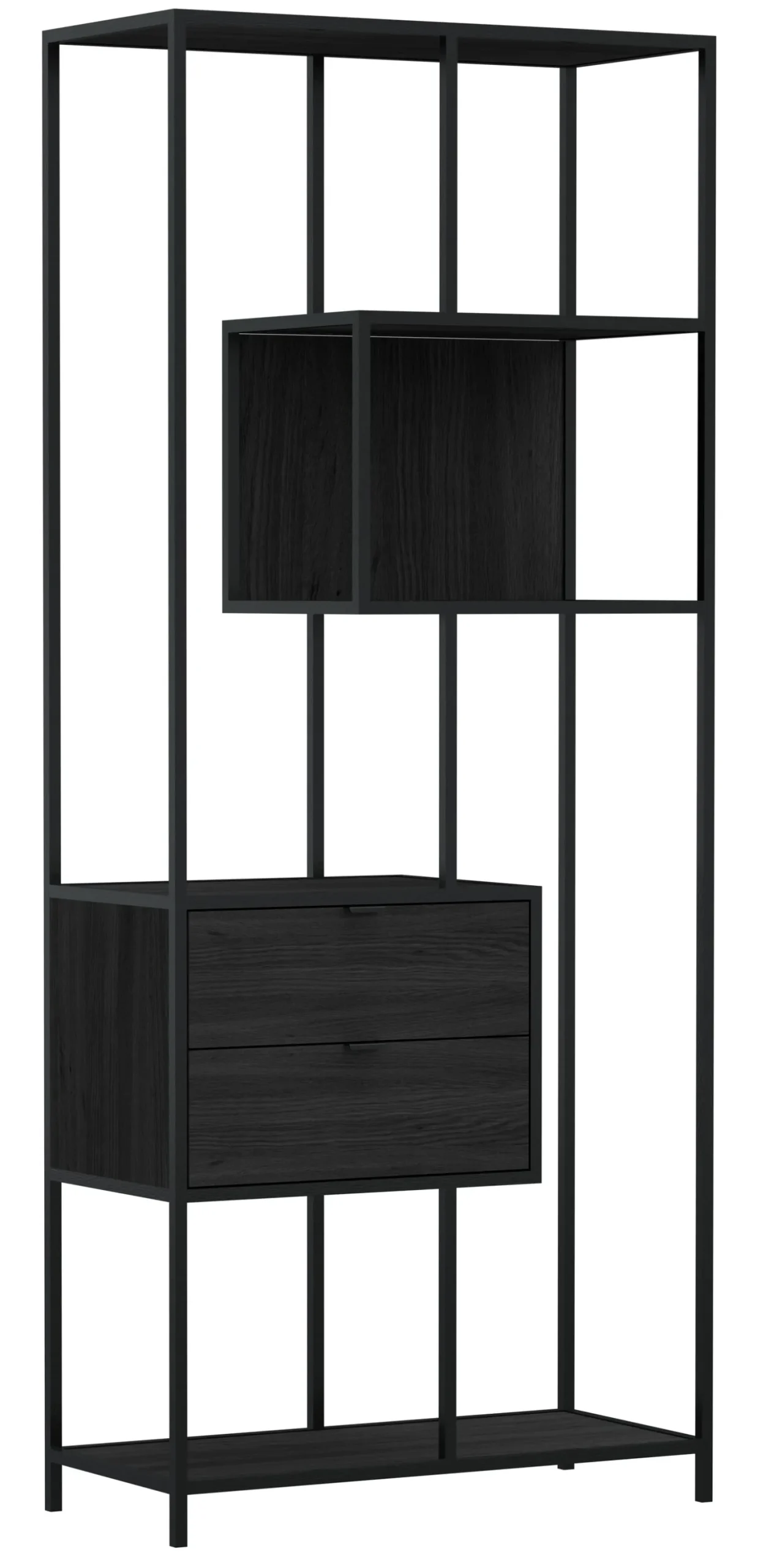 Notting Hill Bokhylla med 2 Lådor 185x77x35 cm Svart