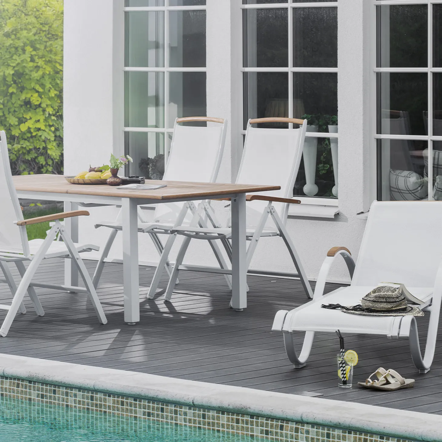 Nydala Matgrupp Vit/Teak - Bord 96x200-280 ink 6st Pos.