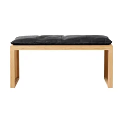 Rib Bänk 3-sits i Bambu med Skinndyna Svart Sittdyna