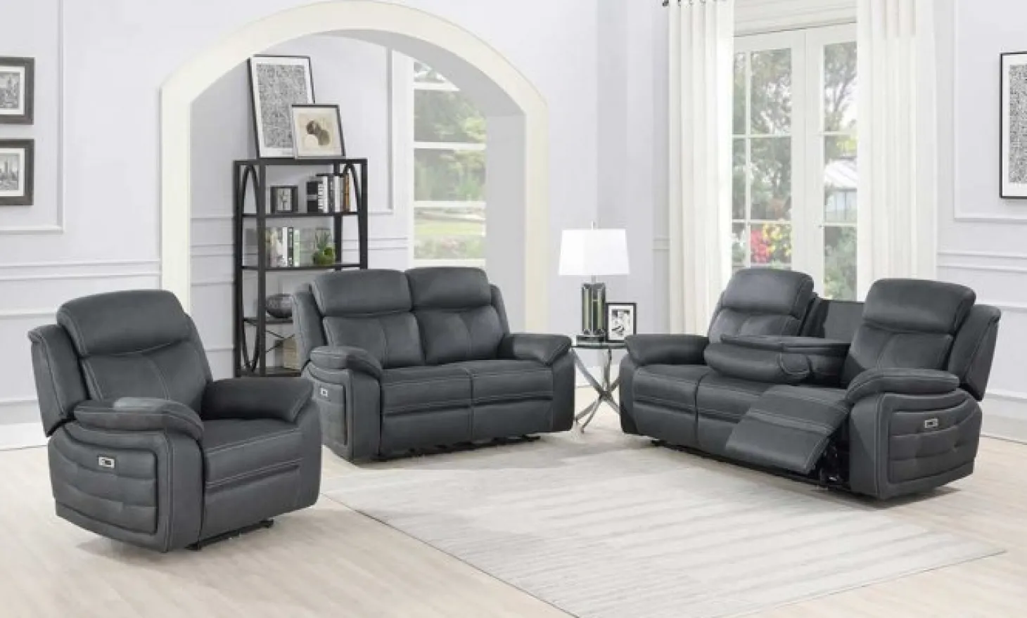 Teddy 3-Sits Reclinersoffa Grått Microfibertyg