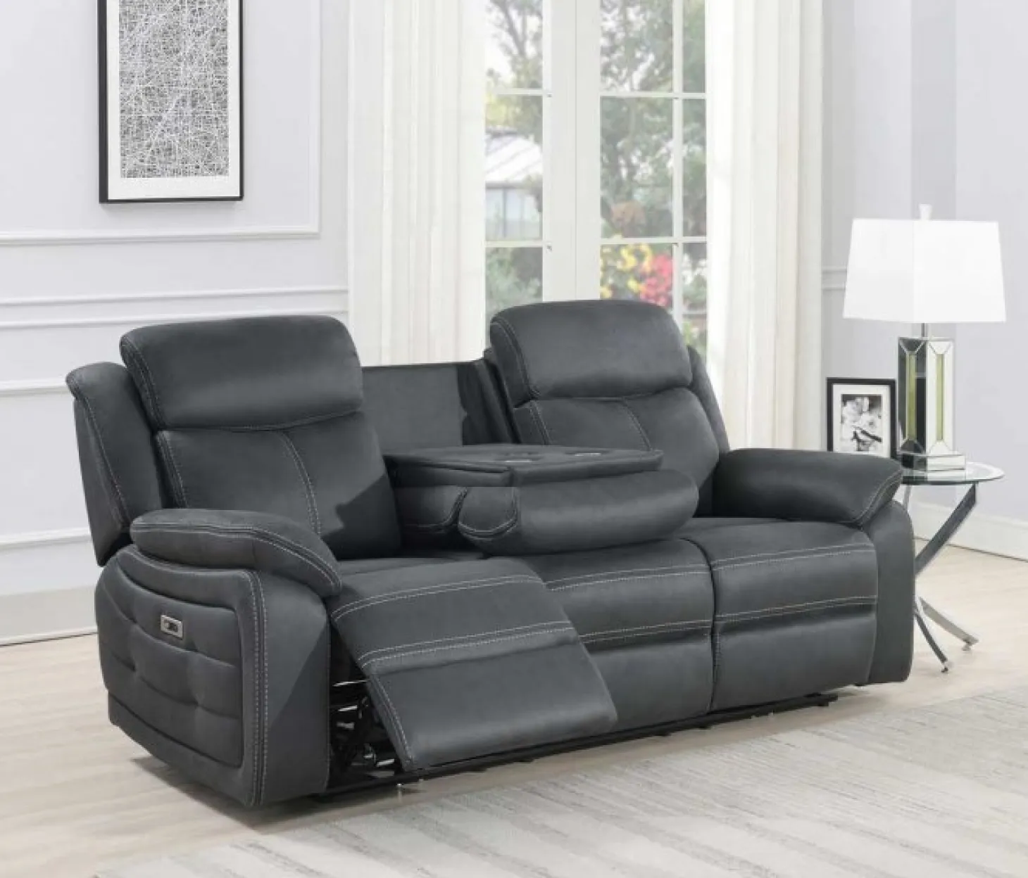 Teddy 3-Sits Reclinersoffa Grått Microfibertyg