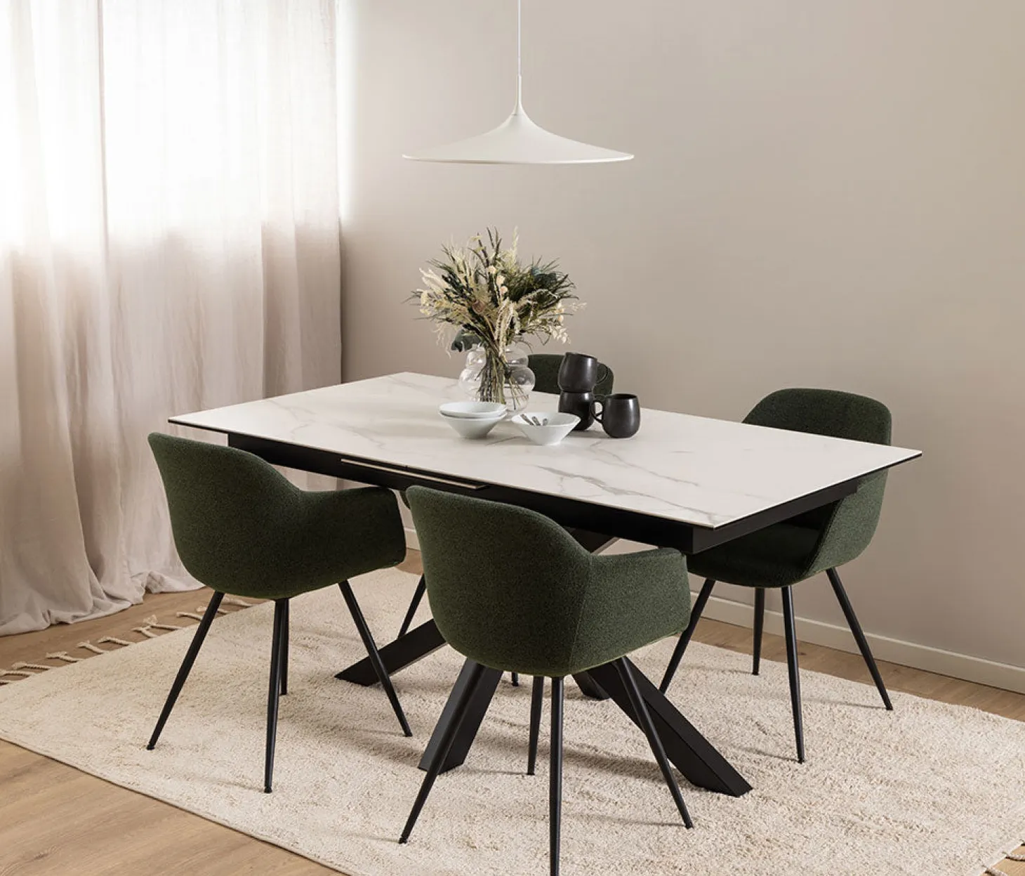 Verdun Matbord 90x160-210 cm Vit Keramik