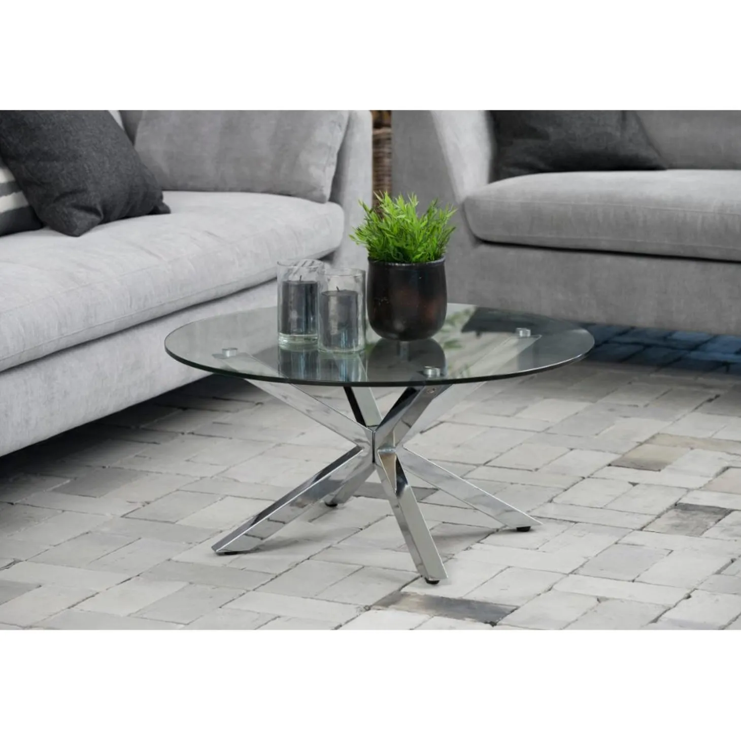 Verdun Soffbord Rund 82 cm Glas/Krom